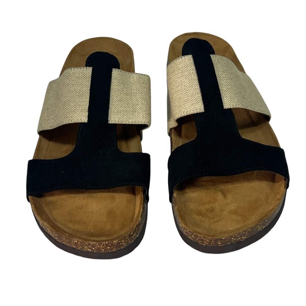 AXXIOM Salsa Slides Sandals‎ Women's 9.5 M Cork Footbed Comfort Black Beige